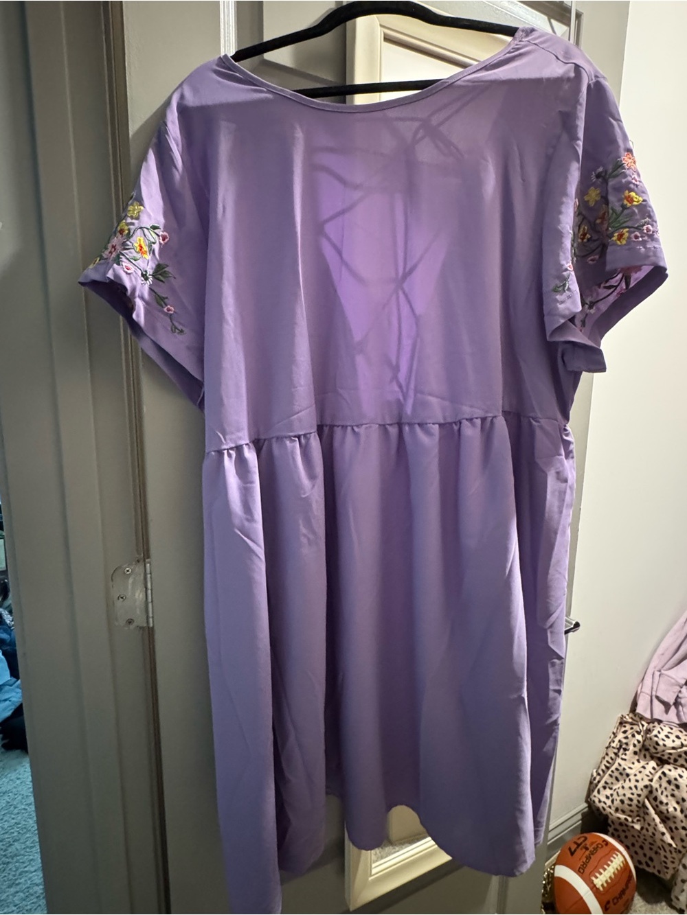 SHEIN Lavender Embroidered Short-Sleeve Mini Dress
